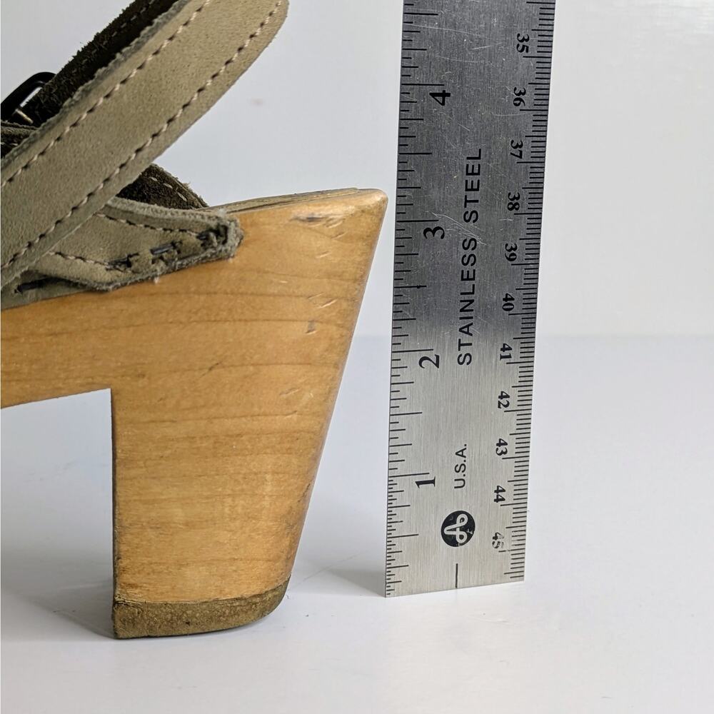 No. 6 Peep Toe Clogs 36 Tan Leather Wood Heel Strap Braided Vamp 6-6.5 - Picture 12 of 15